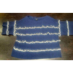 J.CREW Women's Ruffle Front Tippi Sweater Short Sleeve Navy Blue Size XL